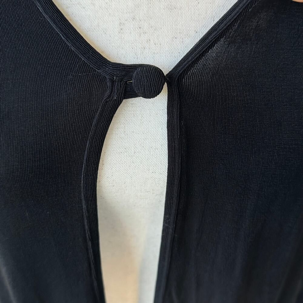 Flax Black Slinky Knit Travel Cardigan Sz S Pocket Front Wrinkle Free Layering - Picture 2 of 8